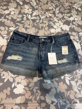 KanCan Washed Blue Distressed Rolled Hem Denim Shorts